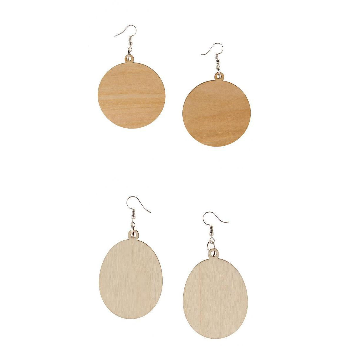 2 Pairs Natural Geometric Dangle Earrings Wooden Drop Studs for Women Girls