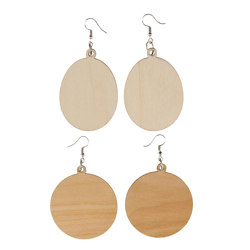 2 Pairs Natural Geometric Dangle Earrings Wooden Drop Studs for Women Girls