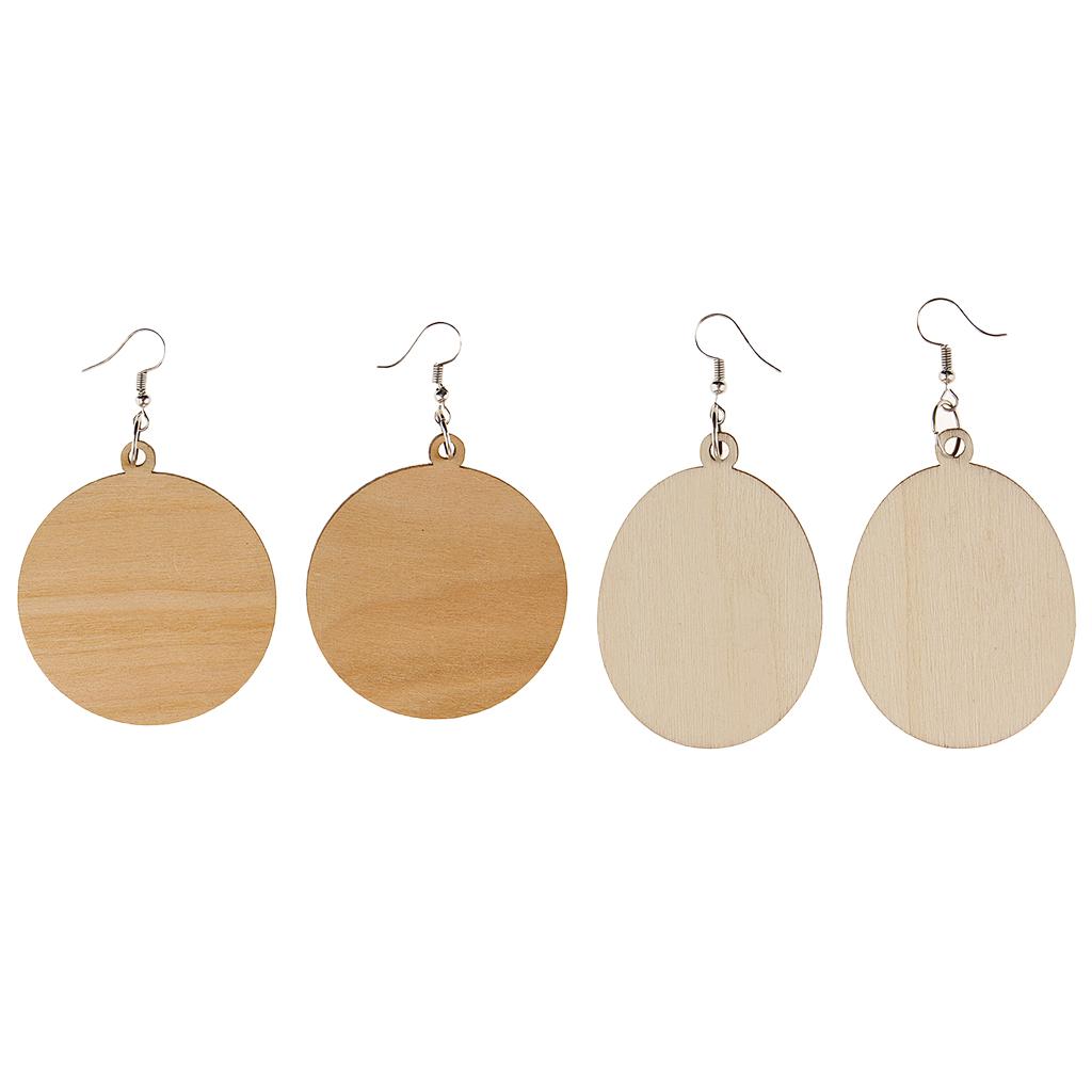 2 Pairs Natural Geometric Dangle Earrings Wooden Drop Studs for Women Girls