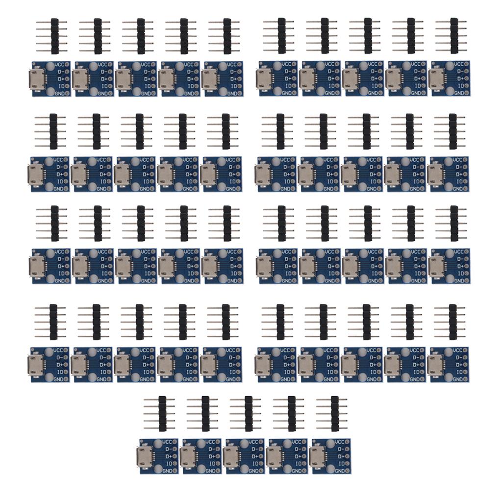 45pcs Female MICRO USB to DIP 5-Pin Pinboard 2.54mm micro USB type