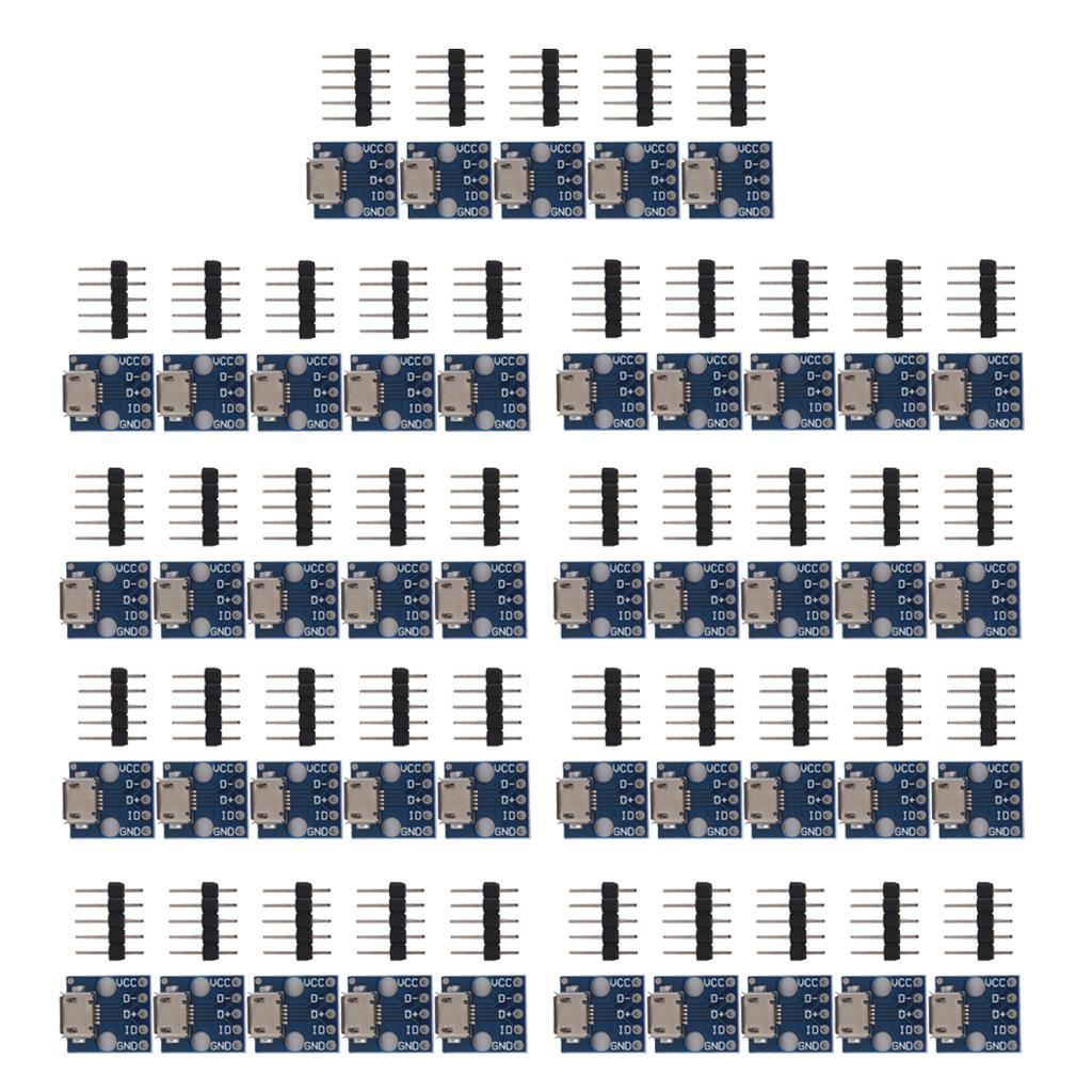 45pcs Female MICRO USB to DIP 5-Pin Pinboard 2.54mm micro USB type