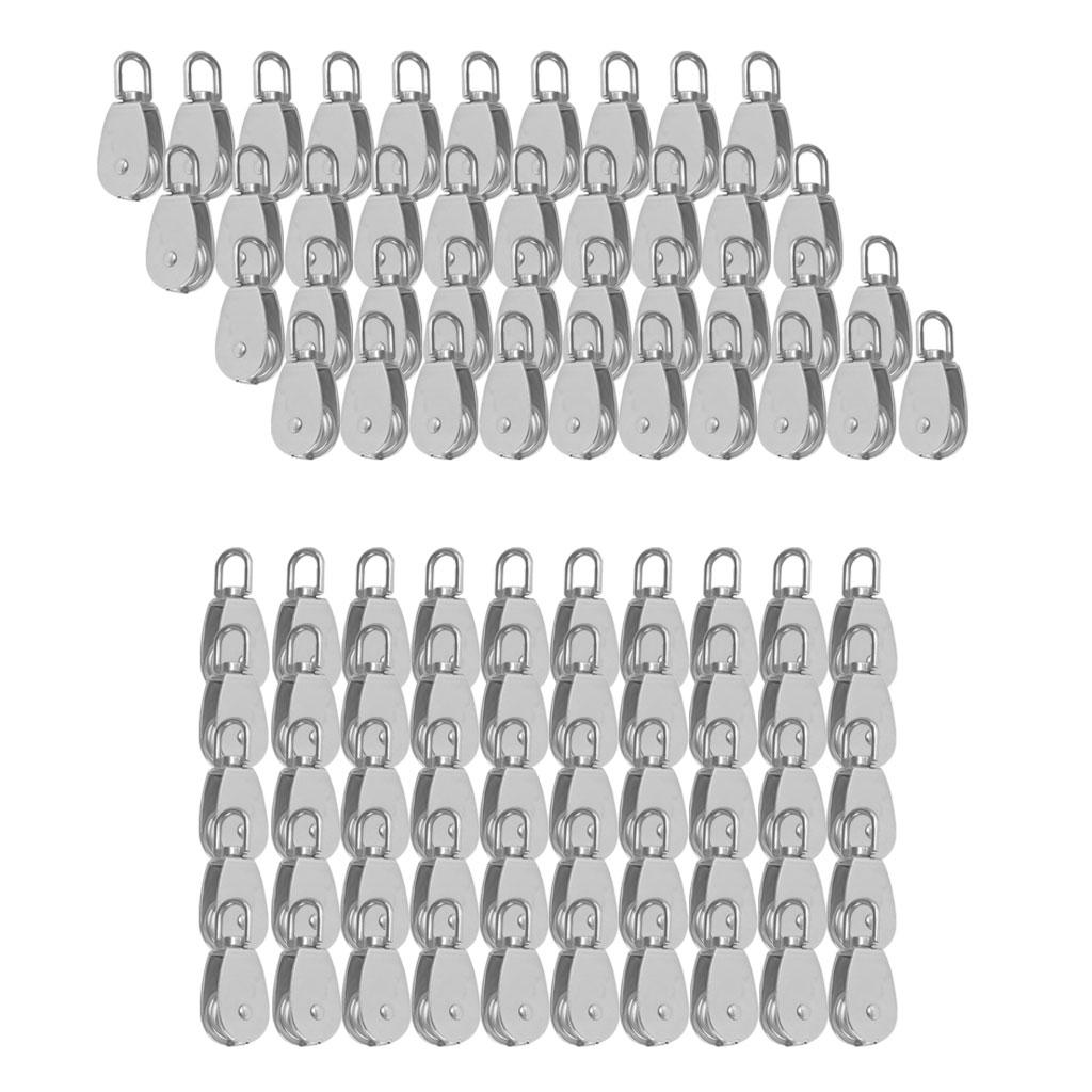 100Pcs Stainless Steel Single Wheel Pulley Block Swivel Rope Sheave Eye 15mm