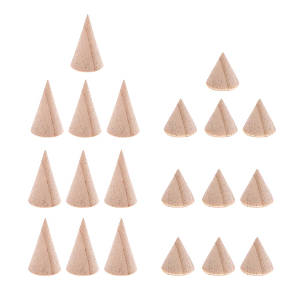 30 Pieces Lot Unpainted Natural Wooden Cone Stand Rack 3/5/8cm Ring Display