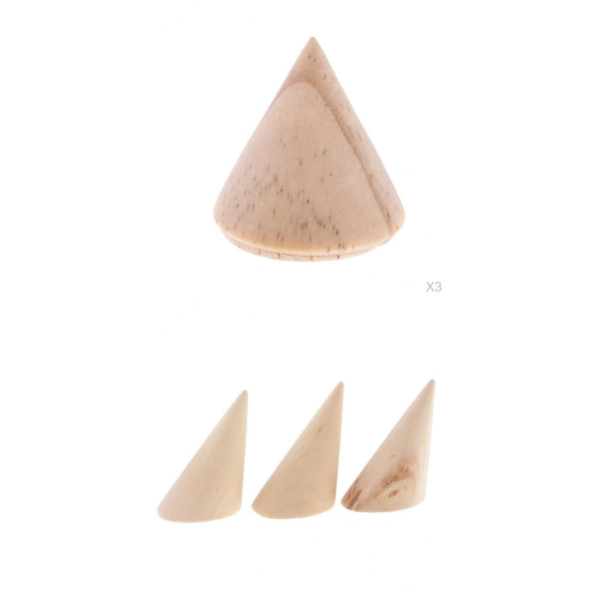 6 Pieces Natural Unpainted Cone Wooden Ring Display Rack Showcase 3/5.6cm