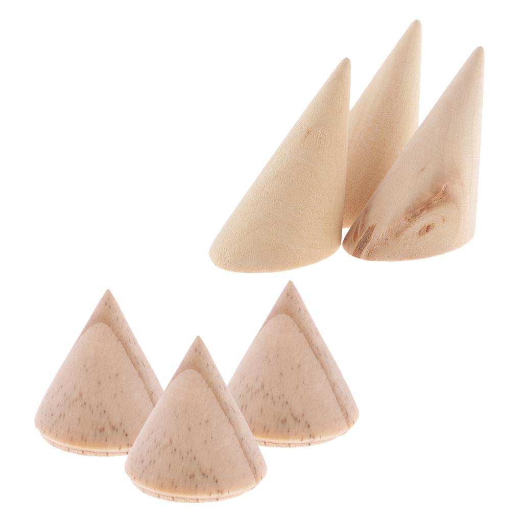 6 Pieces Natural Unpainted Cone Wooden Ring Display Rack Showcase 3/5.6cm