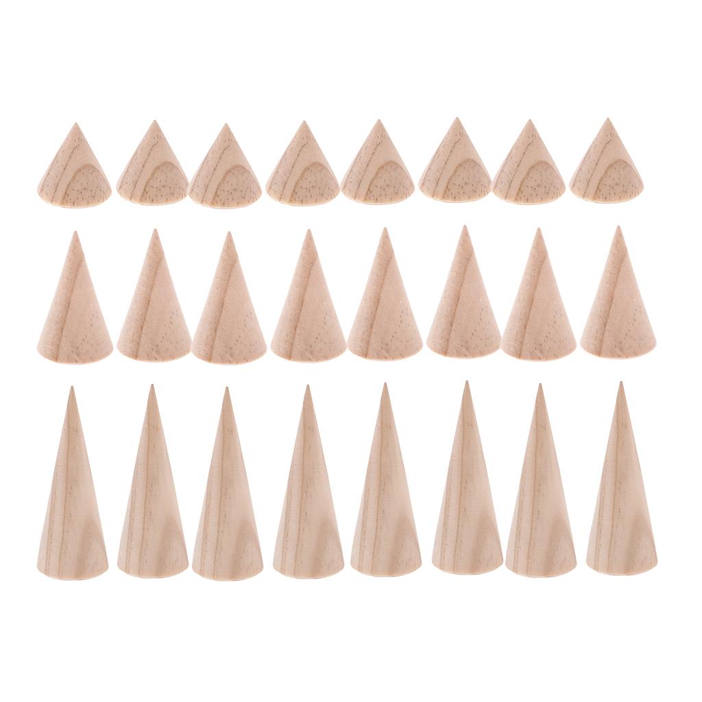 24 Pieces Wholesale Unpainted Cone Wooden Ring Display Stand Rack 3/5/8cm