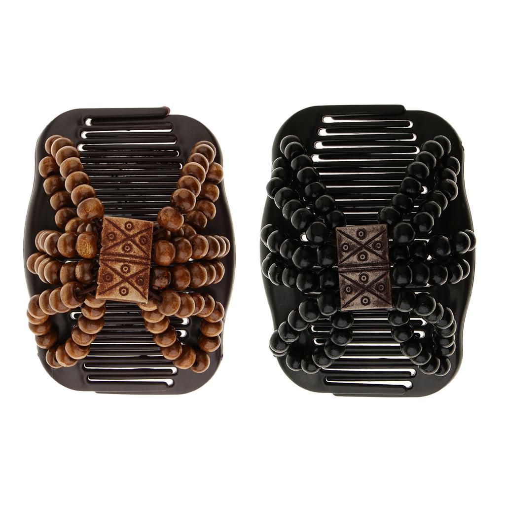 2/Set Stretch Double Hair Comb Clip Wood Beads Double Clip Hair Accessories