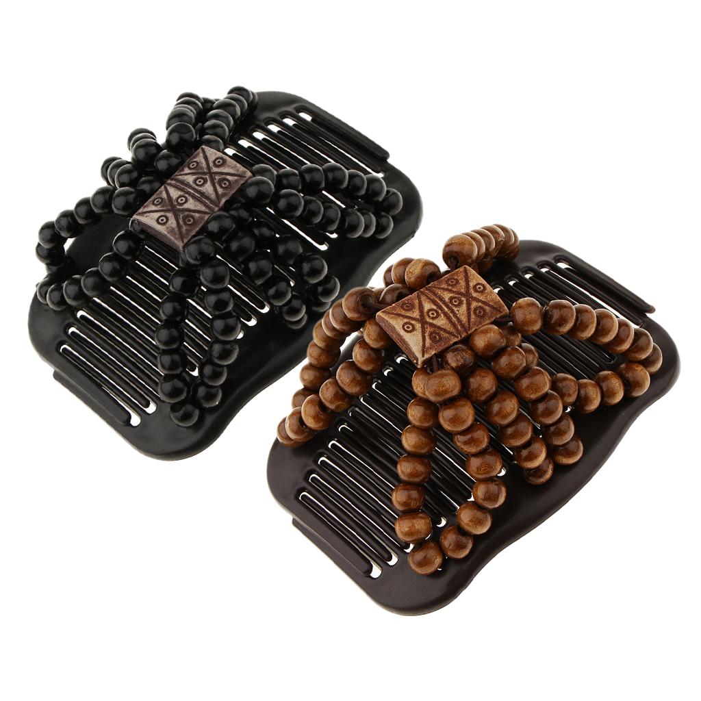 2/Set Stretch Double Hair Comb Clip Wood Beads Double Clip Hair Accessories