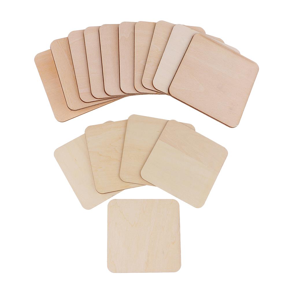 15pcs Mixed Blank Wood Square Plaque Unfinished Wooden Cutout Shapes Craft
