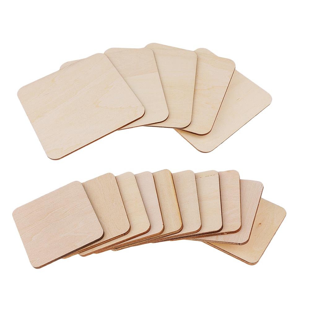 15pcs Mixed Blank Wood Square Plaque Unfinished Wooden Cutout Shapes Crafts