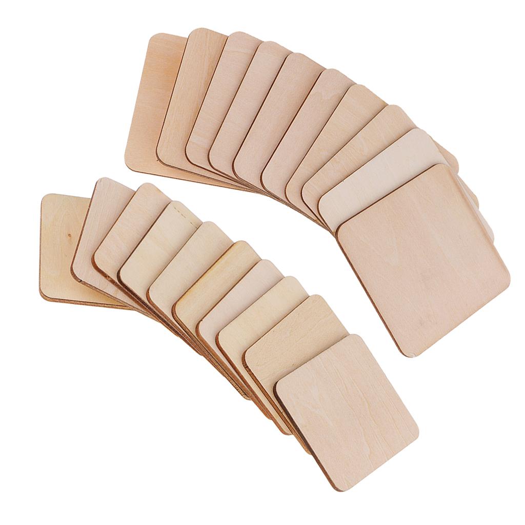 20pcs Mixed Blank Wood Square Plaque Unfinished Wooden Cutout Shapes Crafts