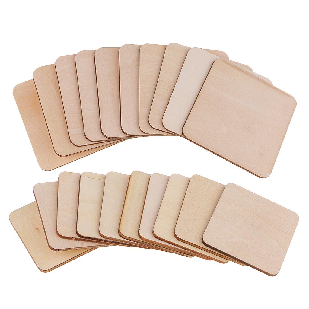 20pcs Mixed Blank Wood Square Plaque Unfinished Wooden Cutout Shapes Crafts