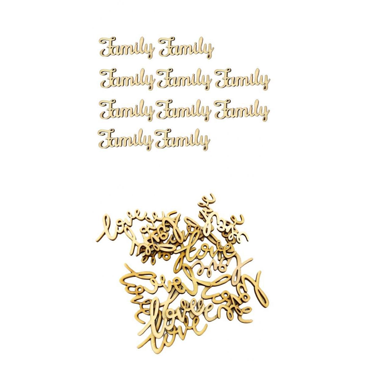 10Pcs Wood Pieces Family Letters Decoration Crafts & 36Pcs Love Shape