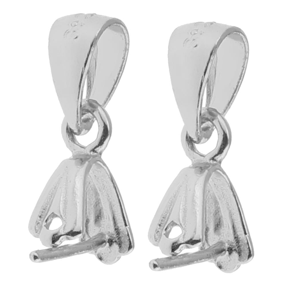925 Sterling Silver Pinch Clip Bail Clasp Charm Pendant Connector 13mm 2Pcs
