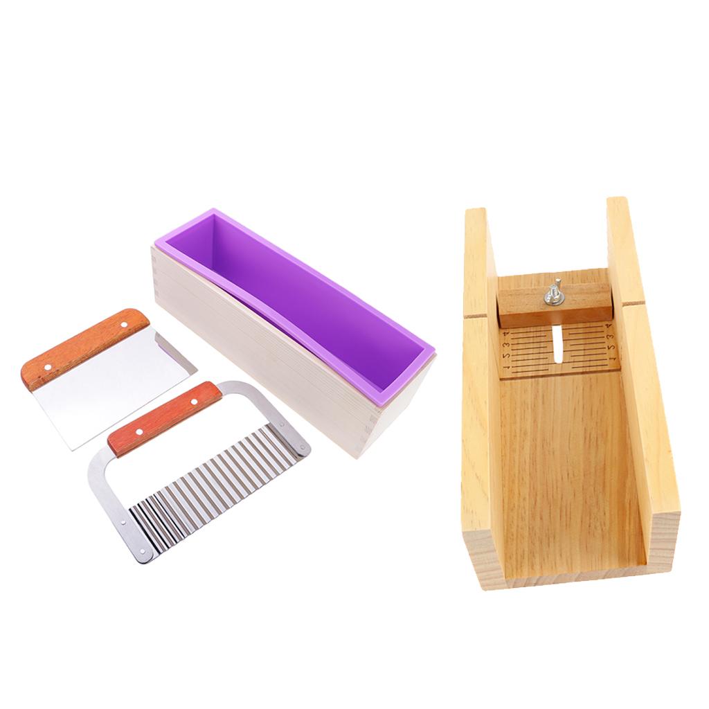 4 Piece Wooden Soap Cutter Mold Silicone Soap Making Loaf Mould Metal Cutter