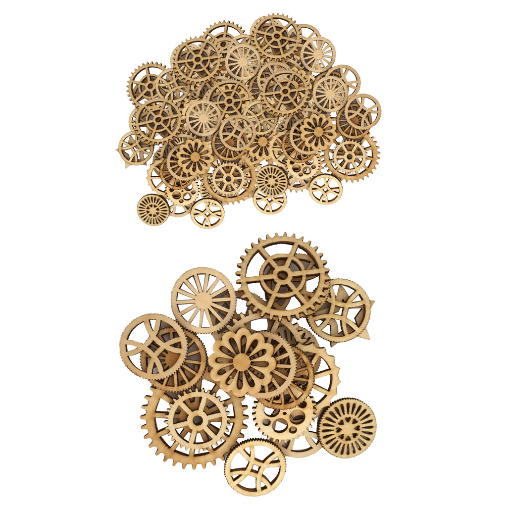 150pack Mixed Hollow Gear Unfinished Wood Pieces Wood Hanging Embellishments