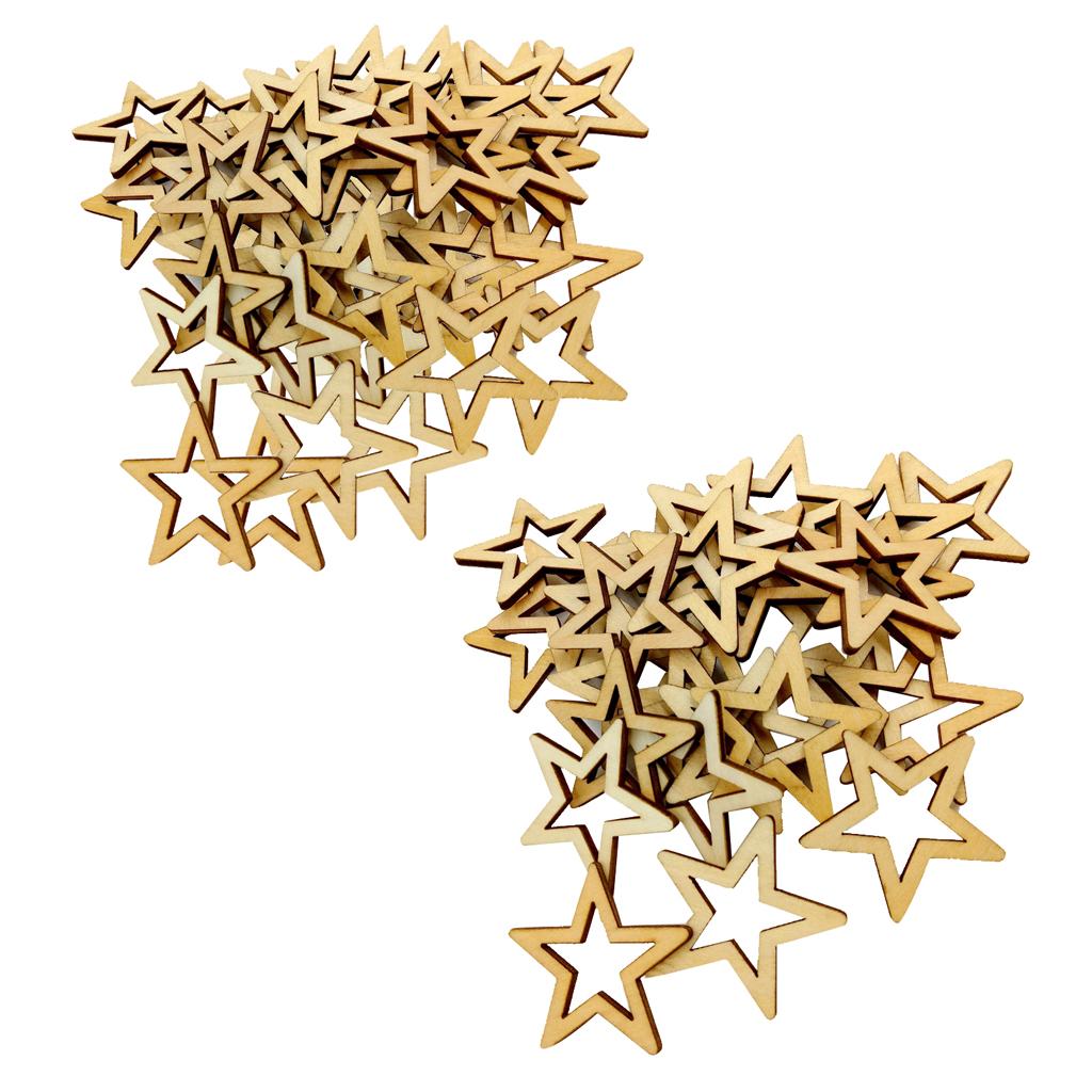 75 Pieces Unfinished Hollow Star Shape Wooden Embellishments 30 / 50mm