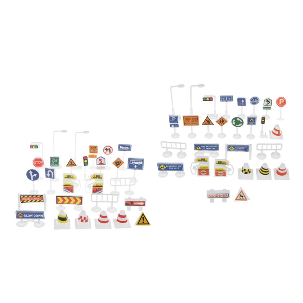 56 Sets of English Road Signs Traffic Signs Playset Pretend Play Toys