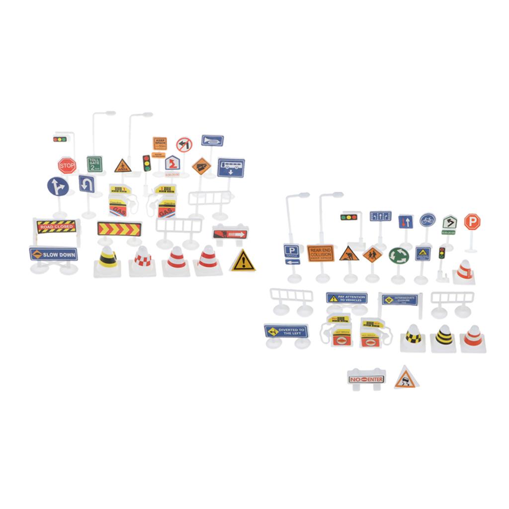 56 Sets of English Road Signs Traffic Signs Playset Pretend Play Toys