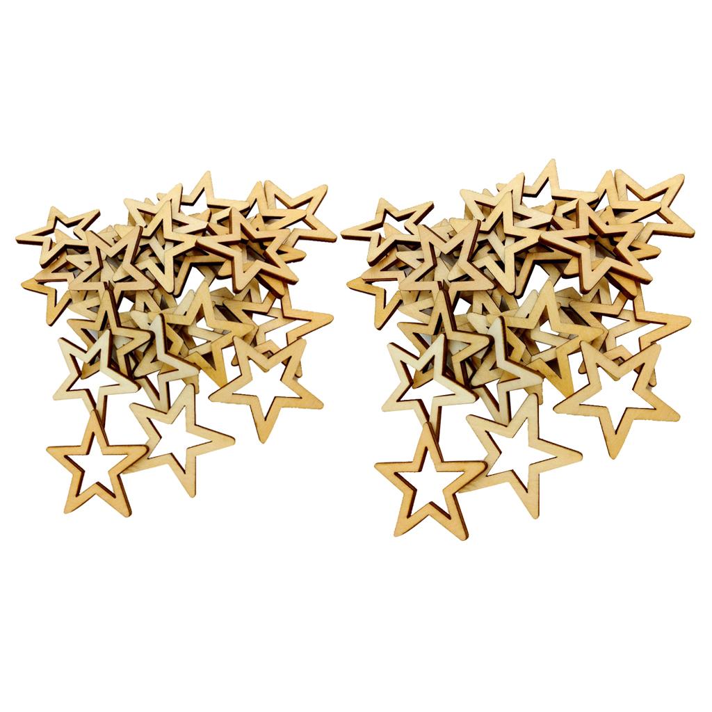 55PCS Unfinished Hollow Star Shape Wooden Embellishments 40/50 mm