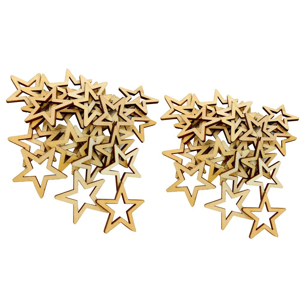 55PCS Unfinished Hollow Star Shape Wooden Embellishments 40/50 mm