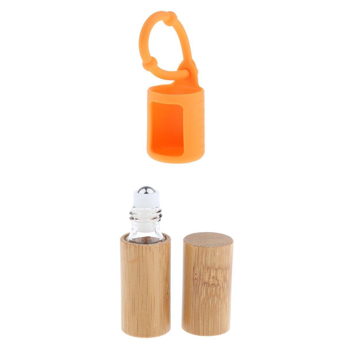 Bamboo Refillable Empty Essential Oil Makeup Roll on Bottle + Cover Sleeve