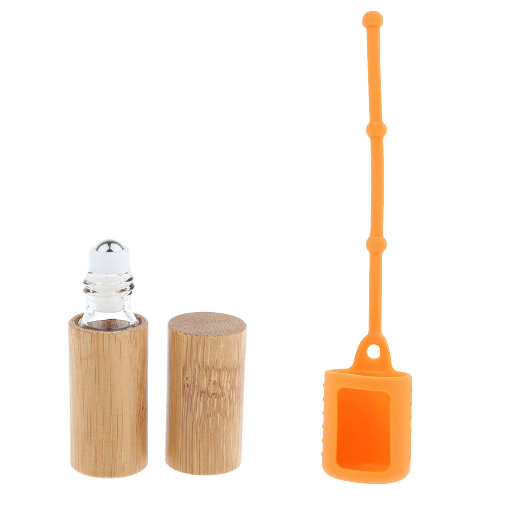 Bamboo Refillable Empty Essential Oil Makeup Roll on Bottle + Cover Sleeve