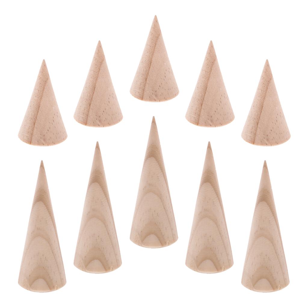 10 Pieces Unpainted Plain Cone Wood Wooden Ring Jewelry Display Stand Holder