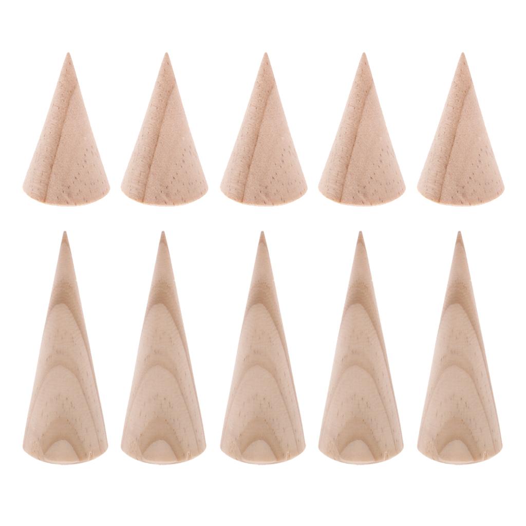 10 Pieces Unpainted Plain Cone Wood Wooden Ring Jewelry Display Stand Holder