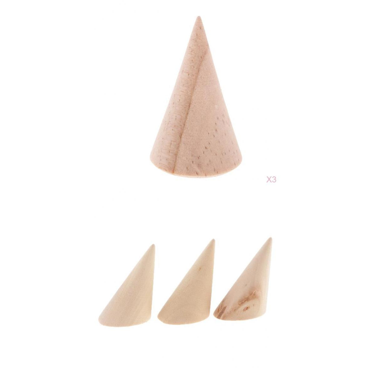 4pcs Unpainted Plain Cone Wooden Ring Jewelry Display Stand Organize Holder