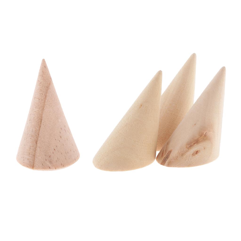 4pcs Unpainted Plain Cone Wooden Ring Jewelry Display Stand Organize Holder