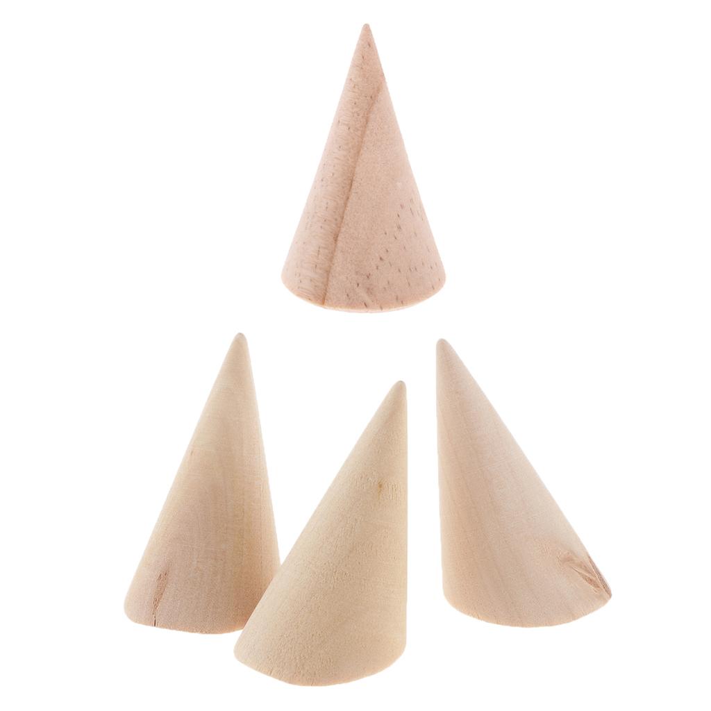 4pcs Unpainted Plain Cone Wooden Ring Jewelry Display Stand Organize Holder