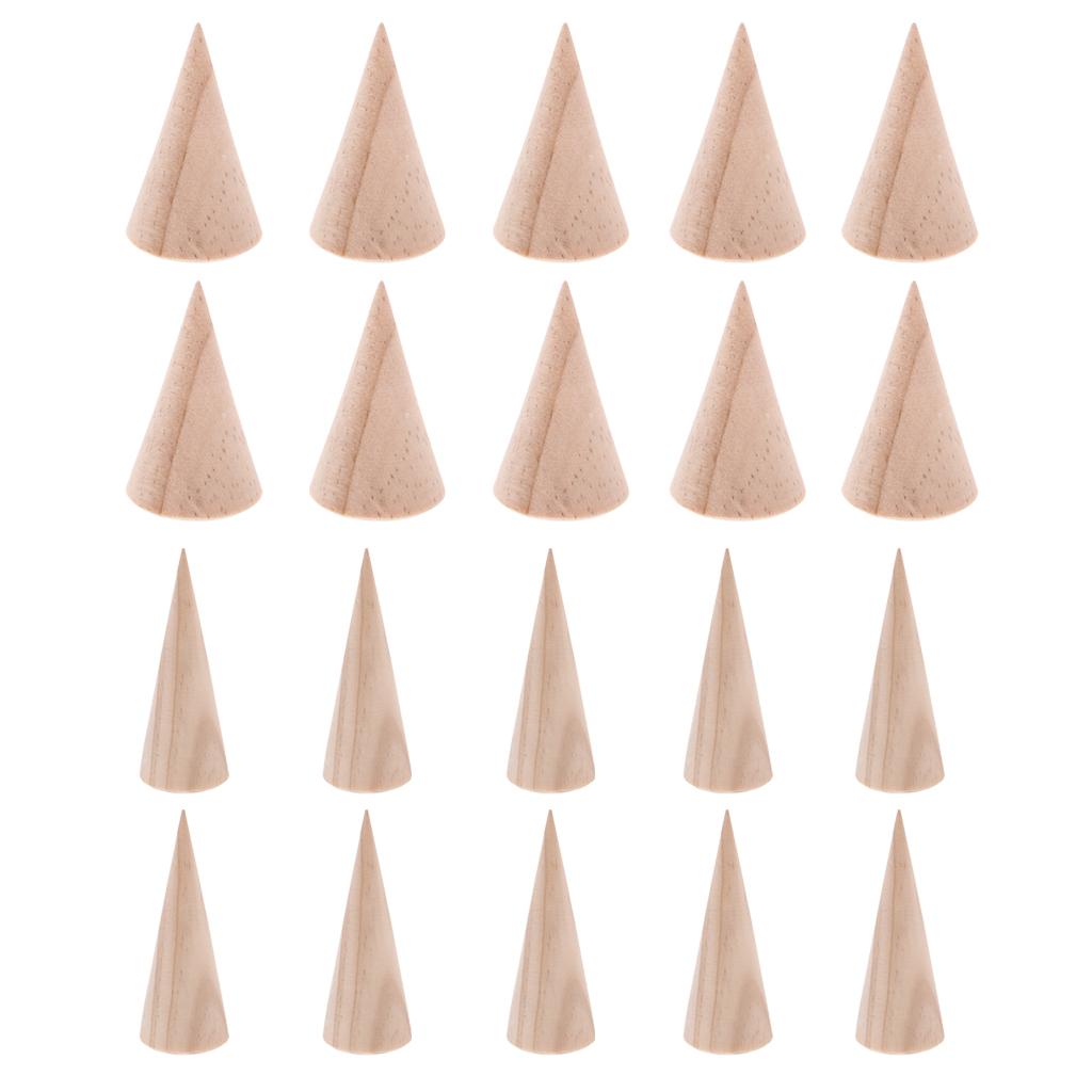 20 Pieces Unpainted Plain Cone Wooden Ring Band Jewelry Display Stand Holder