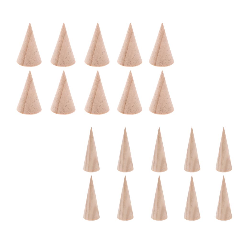 20 Pieces Unpainted Plain Cone Wooden Ring Band Jewelry Display Stand Holder