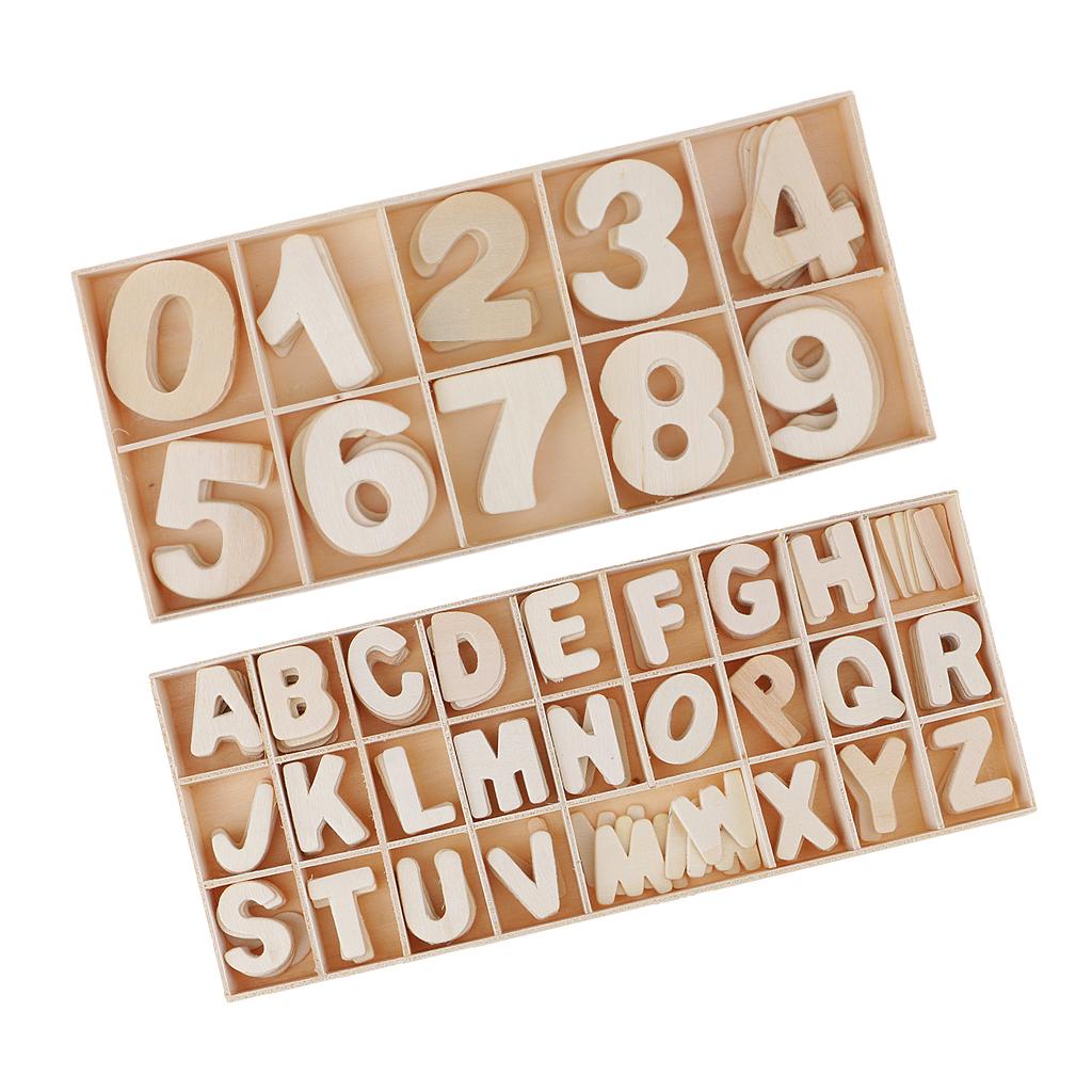 216Pc Craft Natural Wood Letters Alphabet Number with Storage Tray Kids Toys