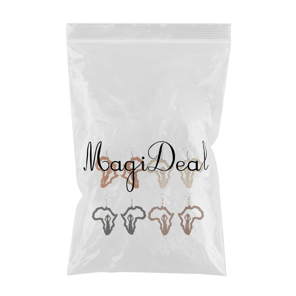 4 Pairs Vintage Ethnic Natural Women wooden African Map Tribal Drop Earrings