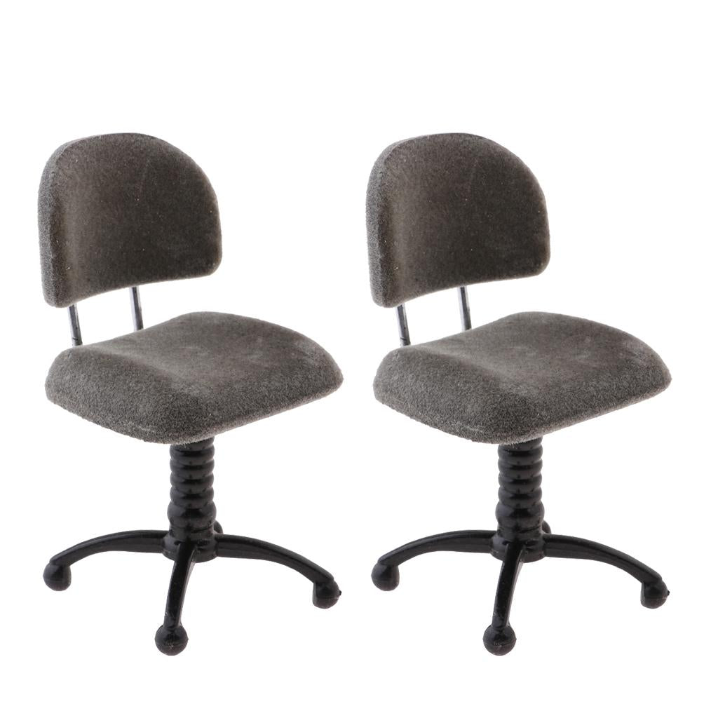 2 Pieces 1/12 Dollhouse Miniature Furniture Revolving Chair Desk Chair Model