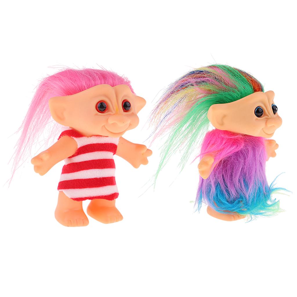 Chromatic 2 Pieces Lucky Troll Doll Mini Action Figures Toy Cake Decoration