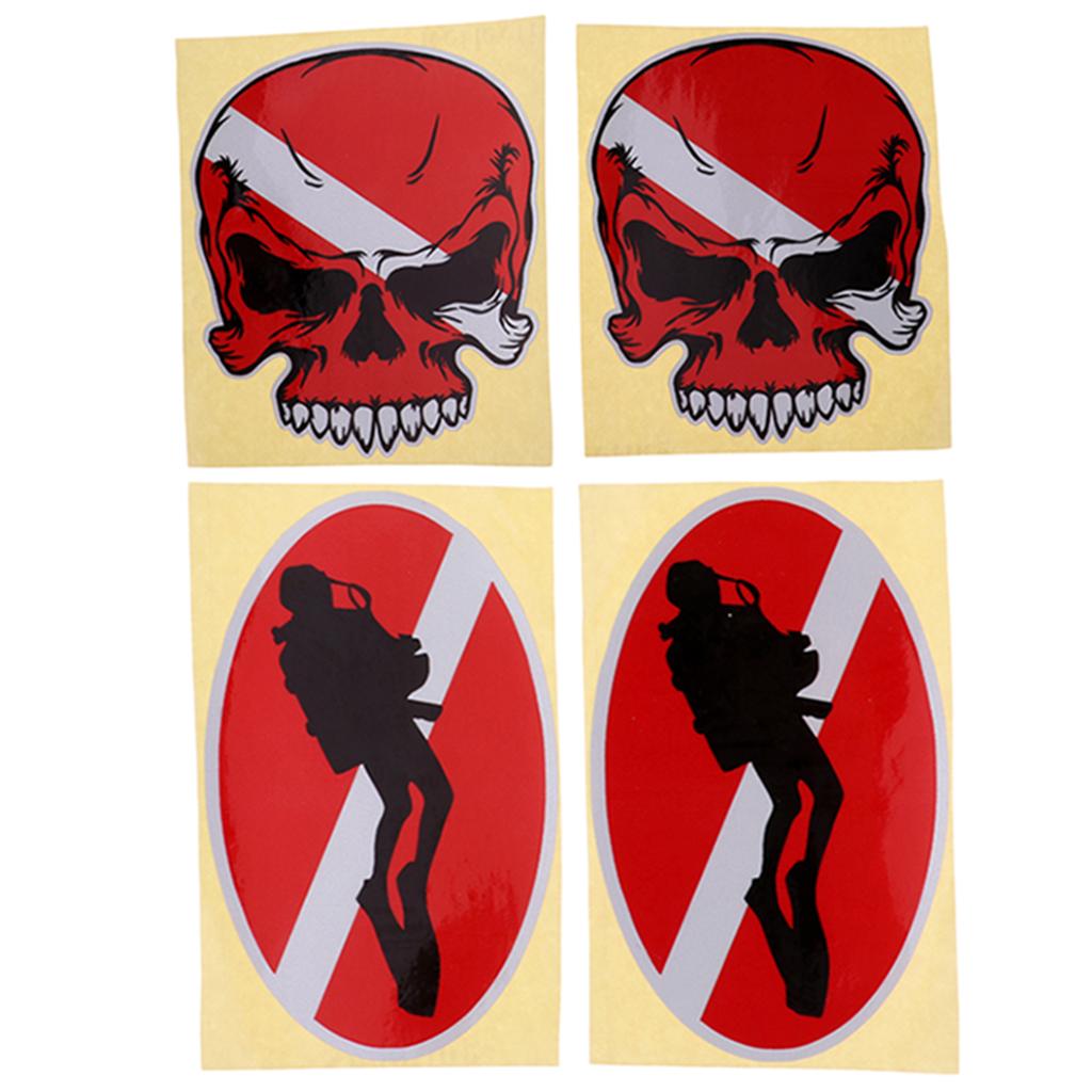 4 Pieces Reflective Scuba Diving Diver Kayak Sticker Decal Diver Down