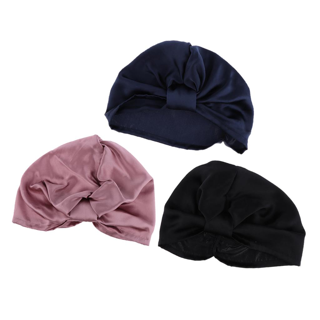 3/set Womens Pure Silk Sleep Hats Wrap Night Cap Hair Care Bonnet