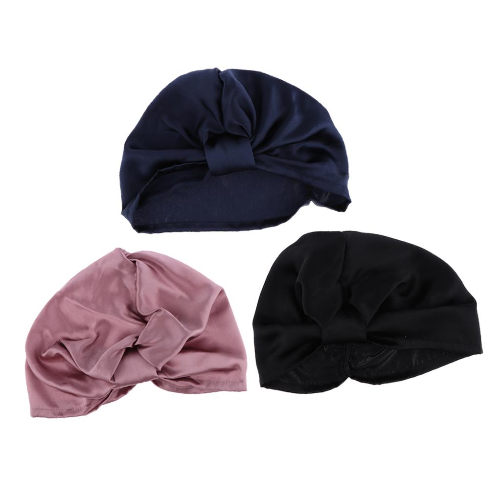 3/set Womens Pure Silk Sleep Hats Wrap Night Cap Hair Care Bonnet