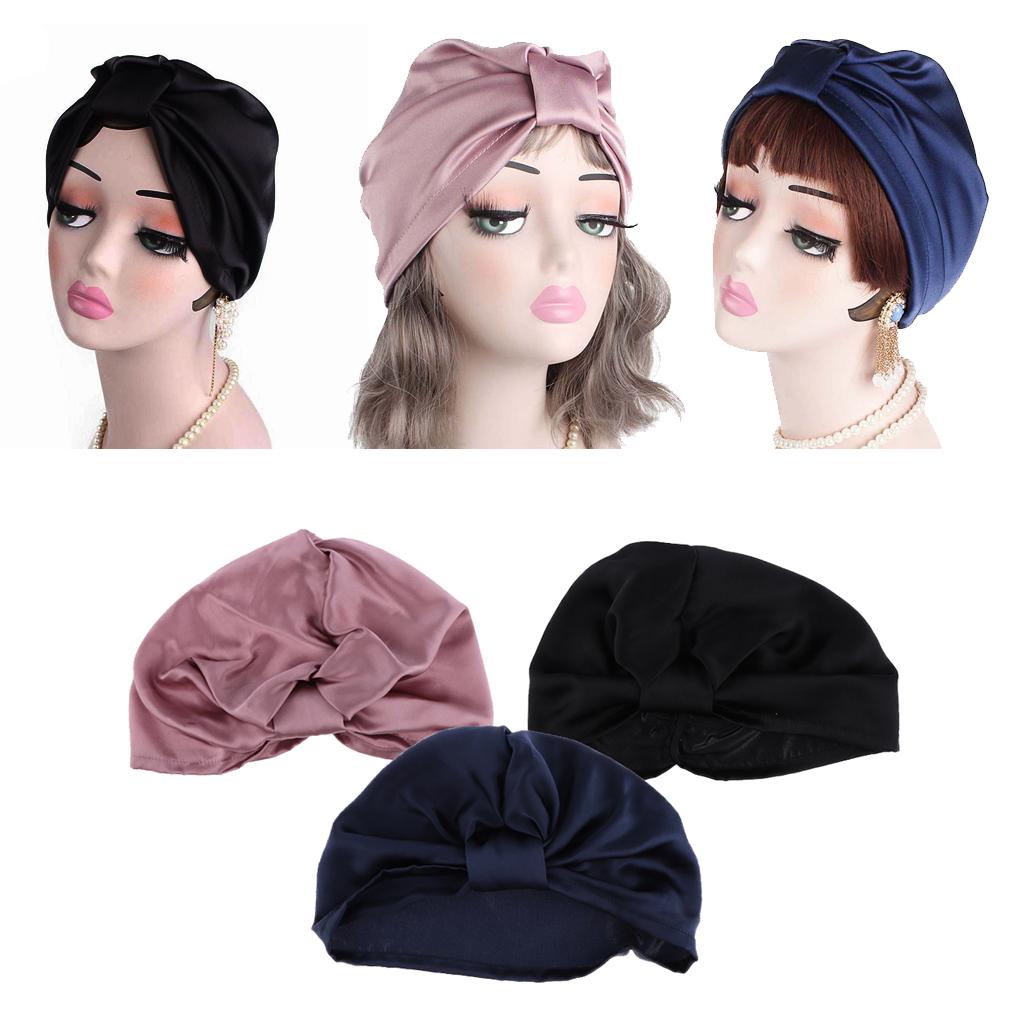 3/set Womens Pure Silk Sleep Hats Wrap Night Cap Hair Care Bonnet