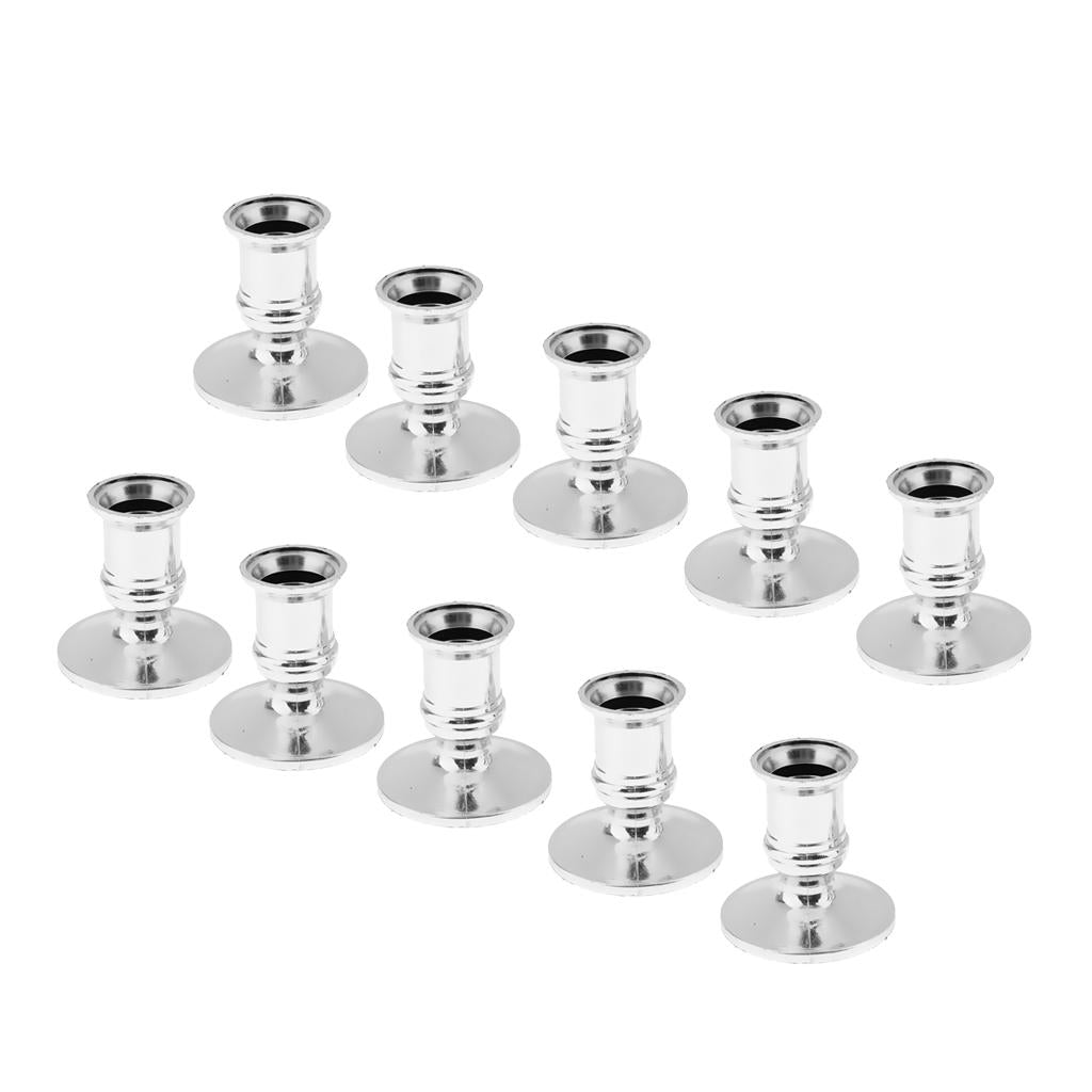 10pcs Plastic Pillar Candle Base Electronic Taper Candle Stand Base Silver