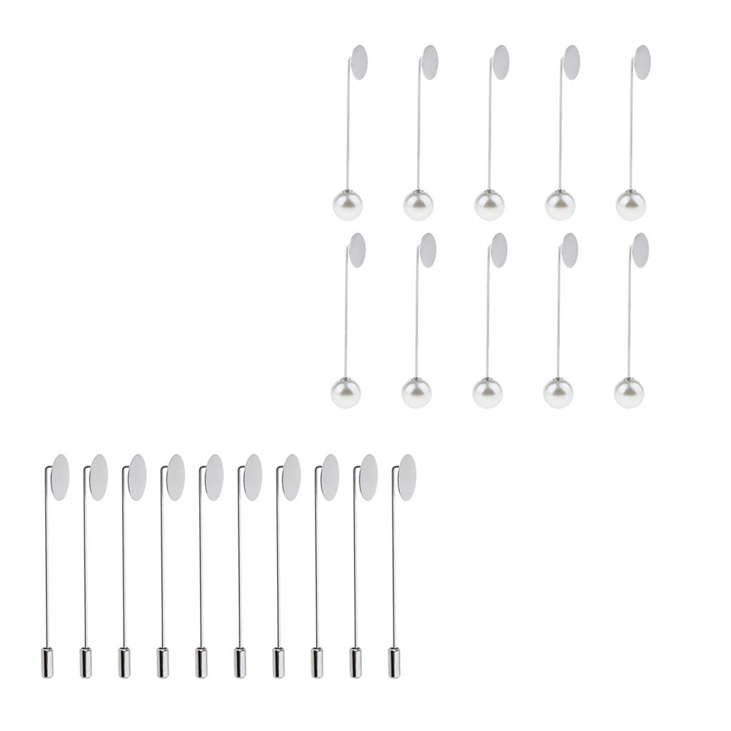 20 Pieces Blank Tray Glue On Pad Lapel Stick Pin DIY Clutch Boutonniere Pins