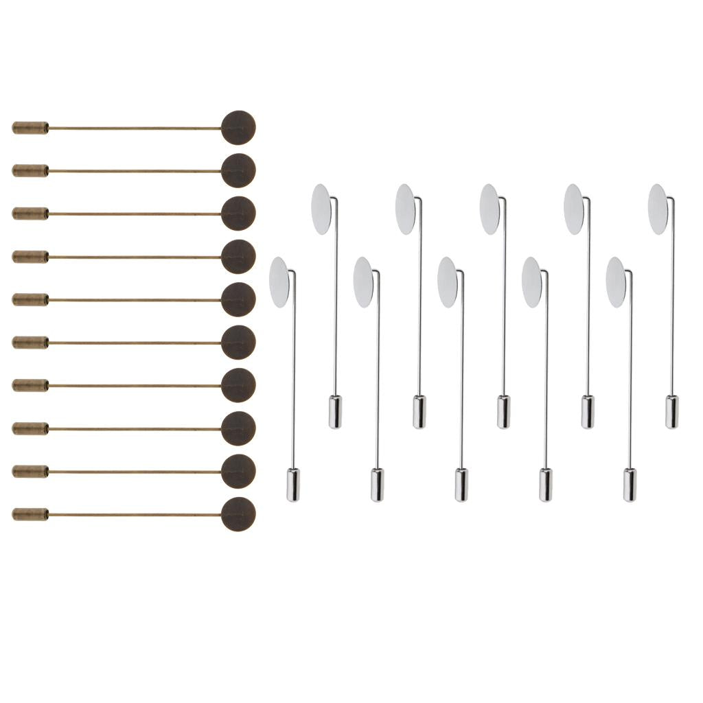 20Pcs Blank Tray Glue On Pad Lapel Stick Pin DIY Clutch Boutonniere Brooch