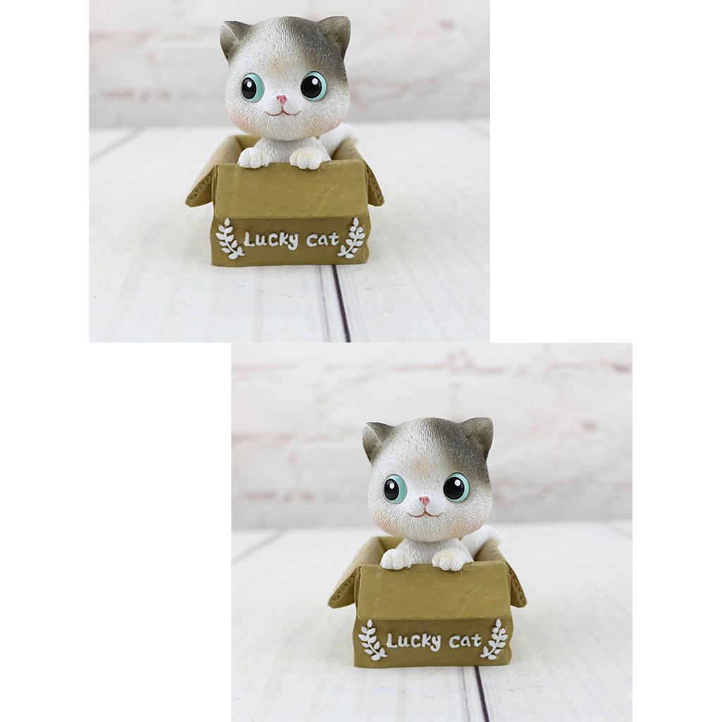 2Pcs Cartoon Lucky Cat Nodding Figure Doll Toy Home Decor Car Ornament Gift