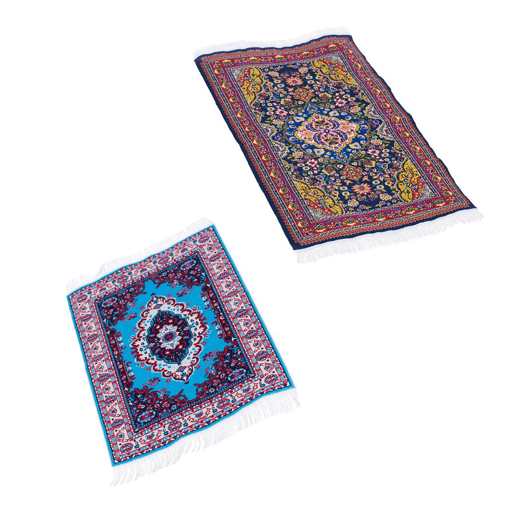 2Pcs Dollhouse Furniture Miniature Woven Rug Multi- Colored Carpet