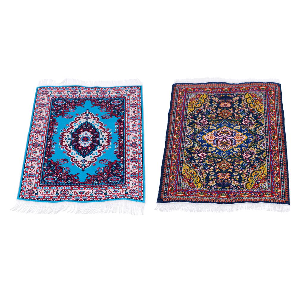 2Pcs Dollhouse Furniture Miniature Woven Rug Multi- Colored Carpet