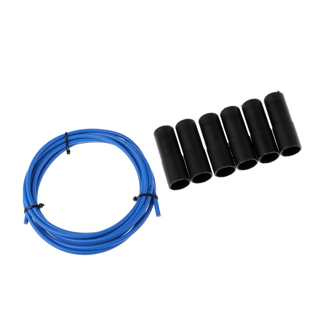 Bicycle Brake Cable Line Housing Tube Pipe Wire Cover with 6 End Cap Blue