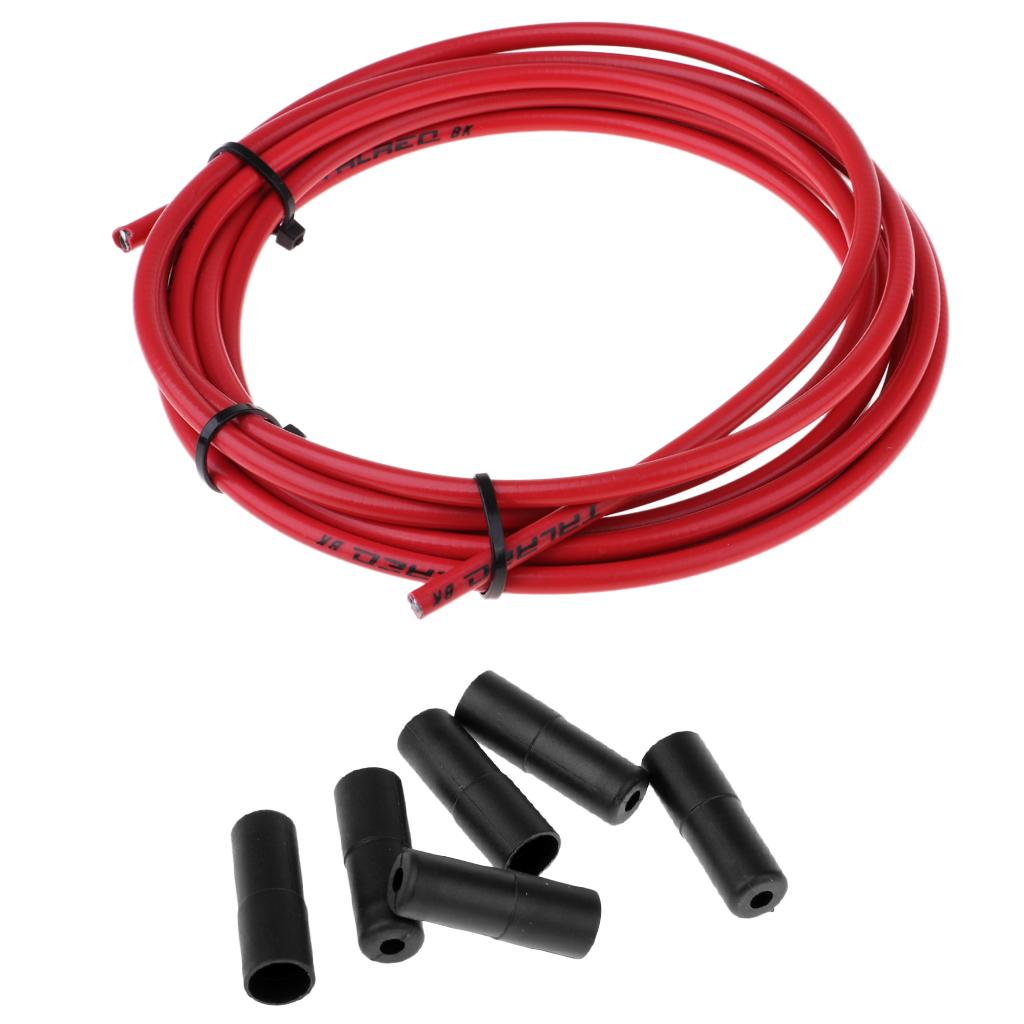 Bicycle Brake Cable Line Housing Tube Pipe Wire Cover with 6 End Cap Red